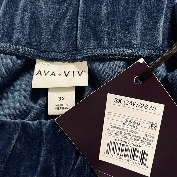 AVA & VIV navy blue velour joggers 3X, NWT - Picture 5 of 7